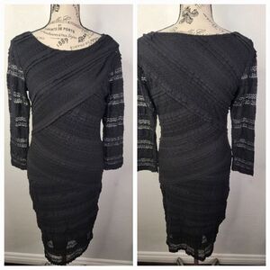 Max Studio Midi Dress M Lace Overlaid Sheer Sleeves S Ruffle Whimsygoth Witchy